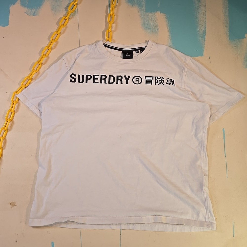 Superdry Mens XL Oversized Graphic Cotton T-Shirt White Japan Print Turkey 23x25